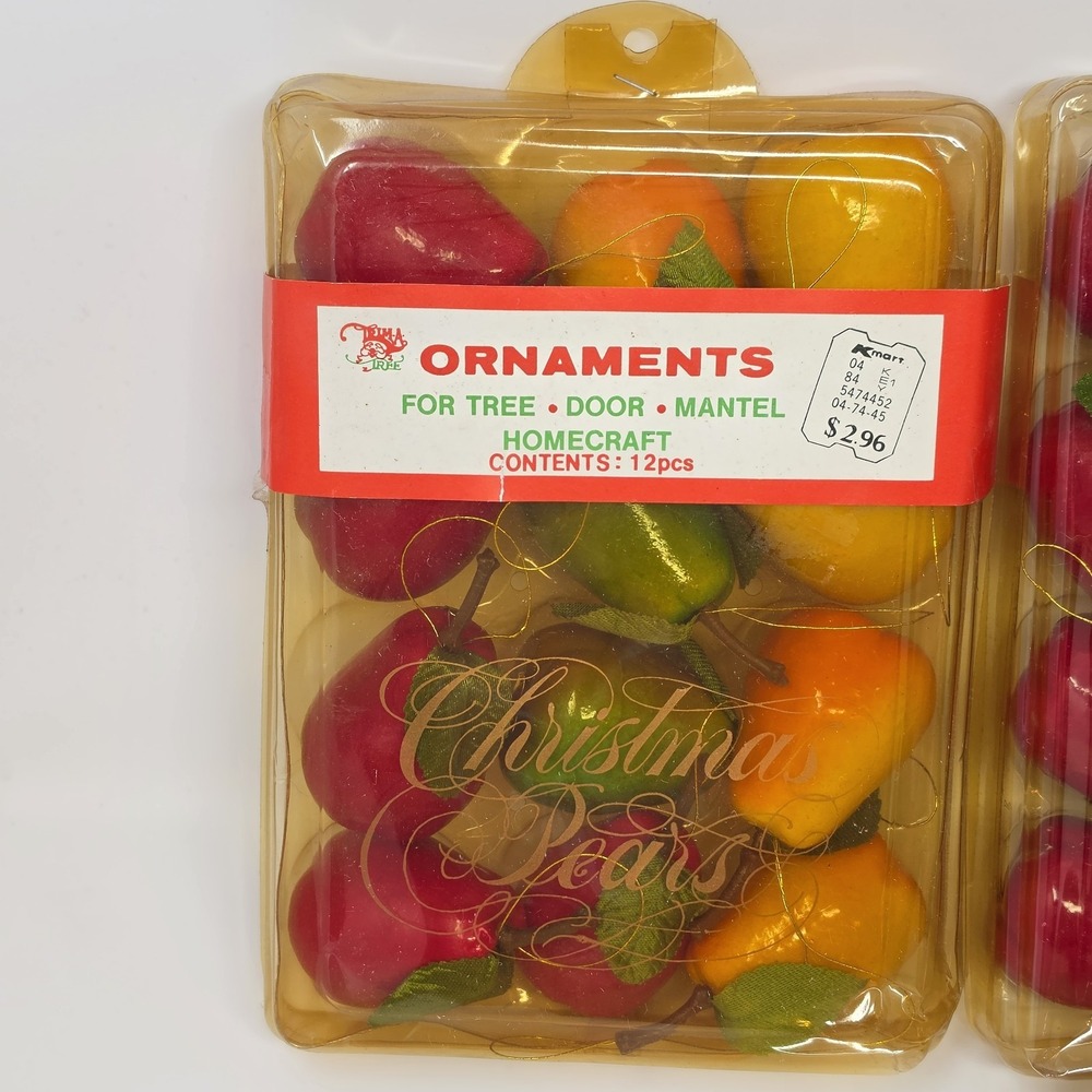 Vintage Kmart Trim A Tree Pear & Apple Christmas Tree Ornaments ~ 4 Boxes - Picture 2 of 16